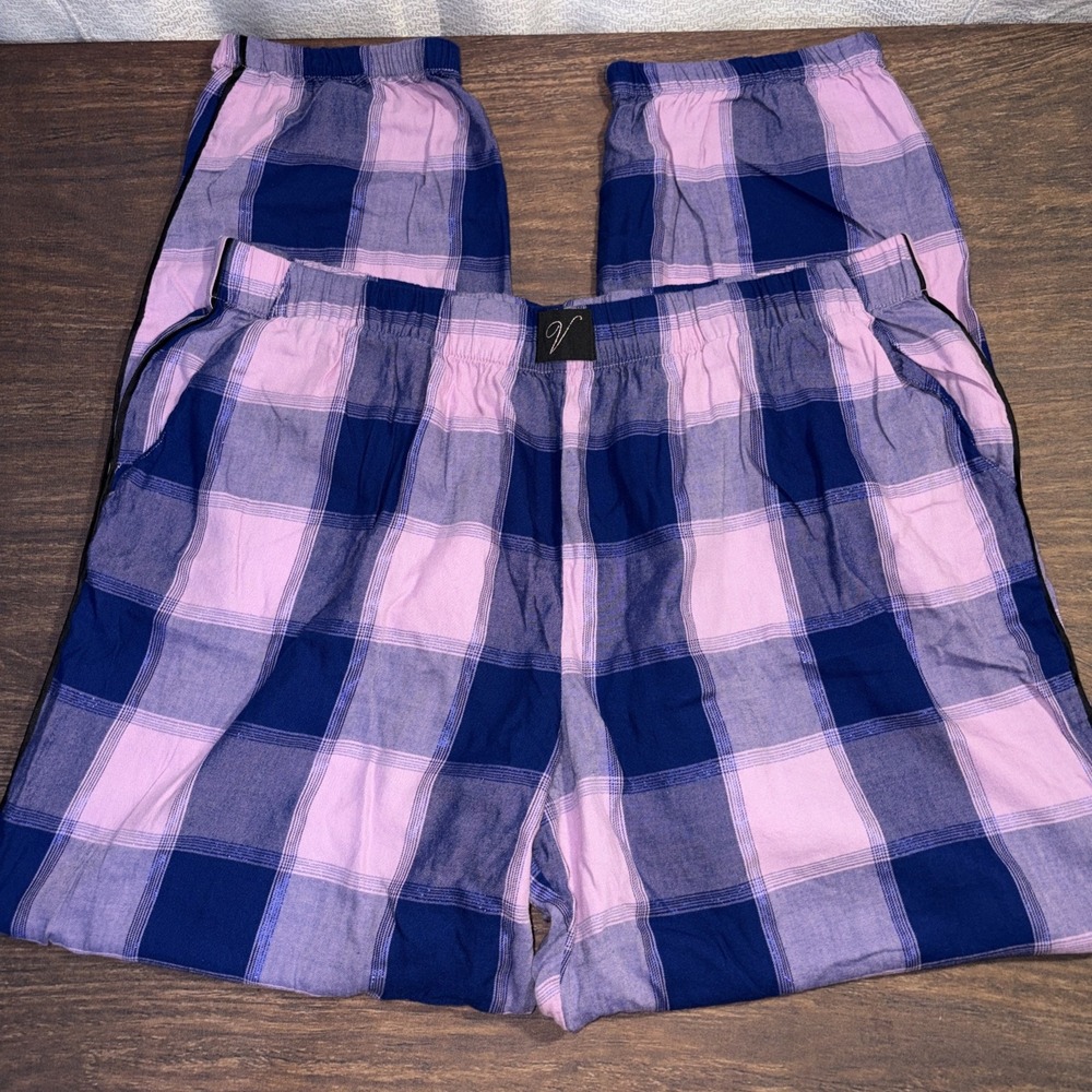 Victoria's Secret Women's XL Long Pajama Sleep Jogger Pants Purple Pink Plaid